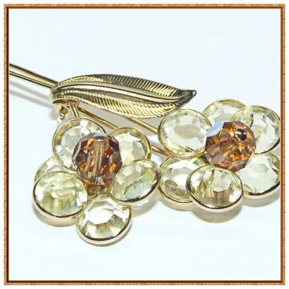 Open Back Faceted Crystal Flower Brooch - Picture 2 of 6